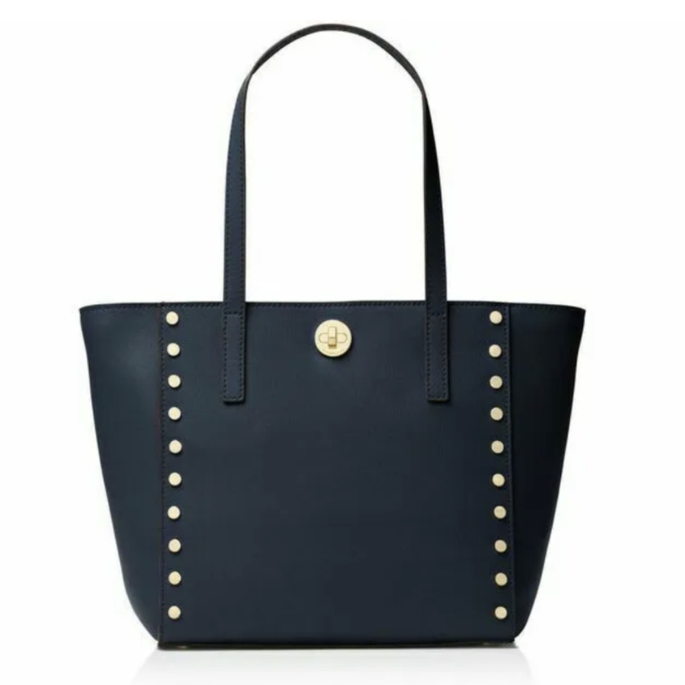 Michael Kors Studded Leather Medium tote bag in navy blue color